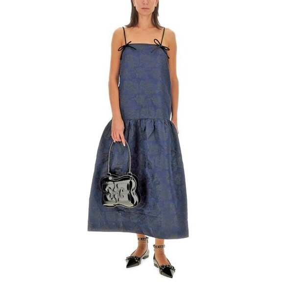 Ganni NEW Women's Navy Midi Dress Jaquard Floral EU 38 Size 6 - Picture 2 of 4